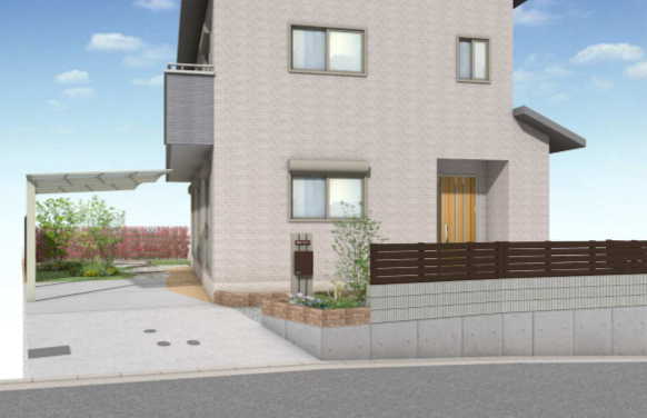 乱形の石貼りの道が出来てきました！　広島市安佐南区　K様邸　新規外構工事