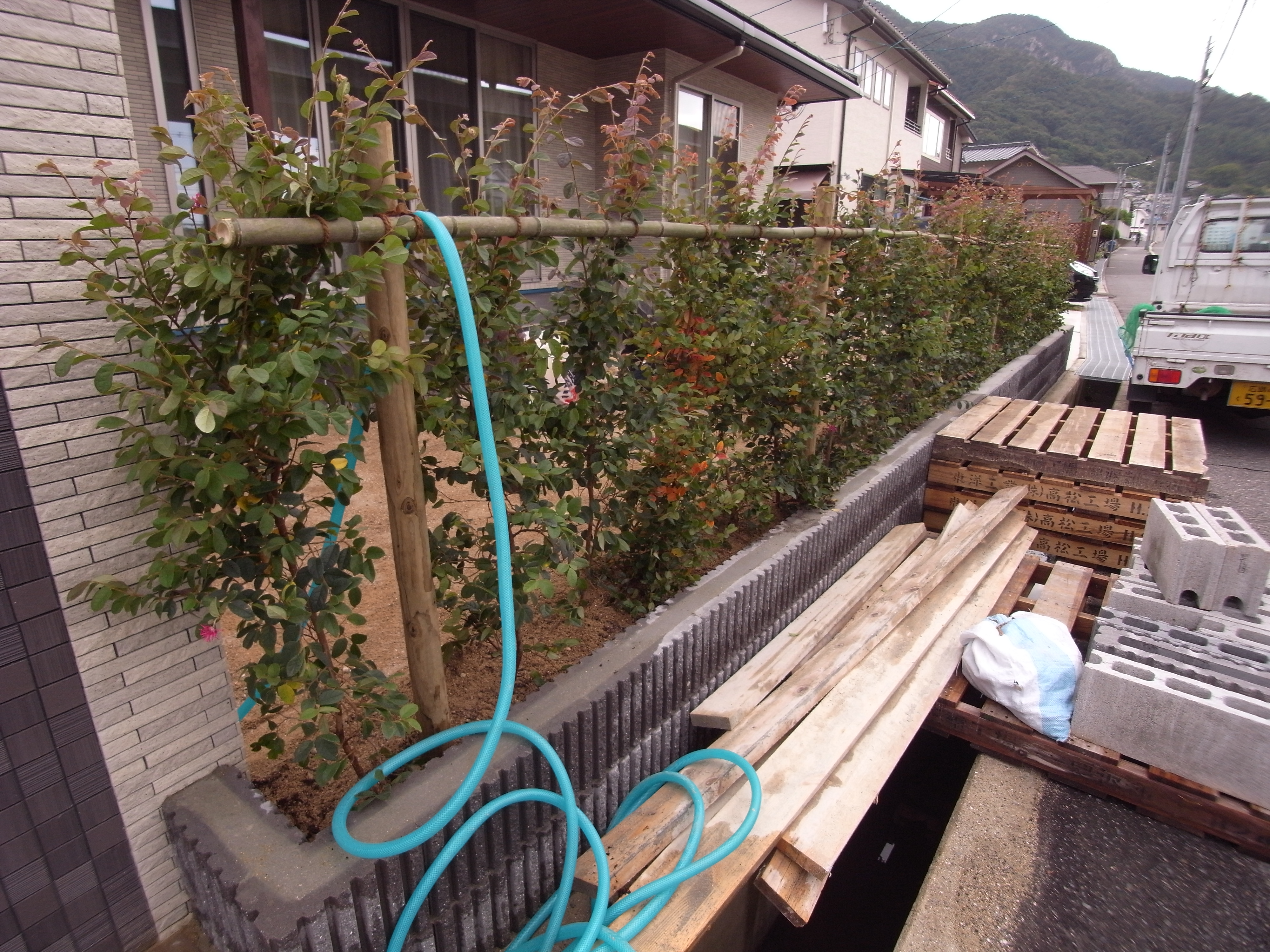 生垣の植裁が終わりました！　呉市　K様邸　新規外構工事